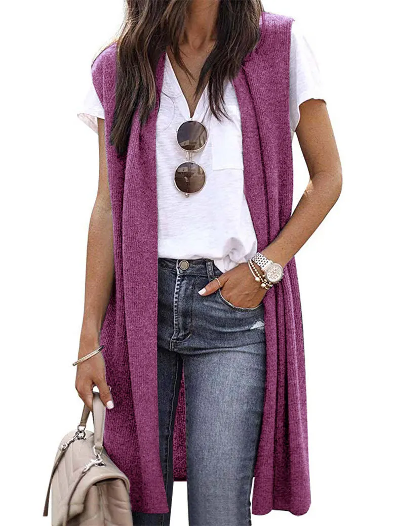 Fashion Women\'s Casual Knitwear Coat Cardigan Trendy Long Sleeveless Vest Jacket