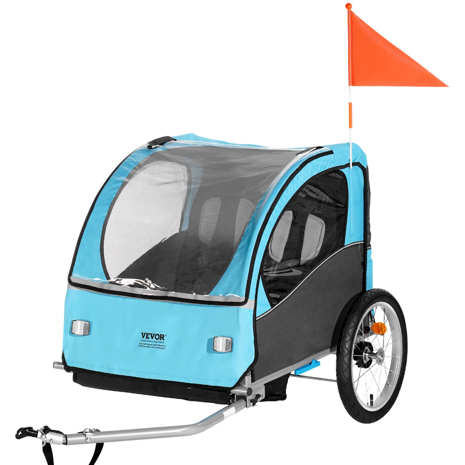 VEVOR Bike Trailer for Toddlers Kids Double Seat 110 lbs Load Canopy Carrier with Strong Carbon Steel Frame Blue and Gray