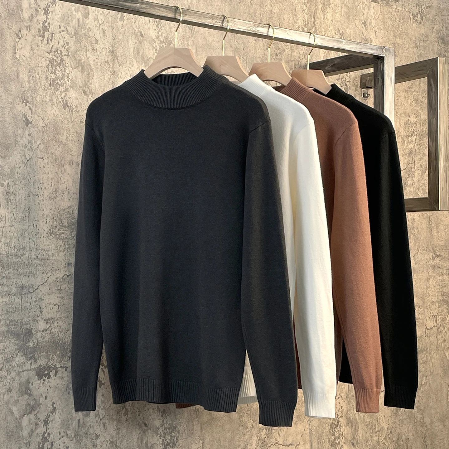 

Men's Basic f High Collar Knitwear Soft Pure Color Warmth Inner Wear Casual Loose Fit Spring Autumn Season Faionable