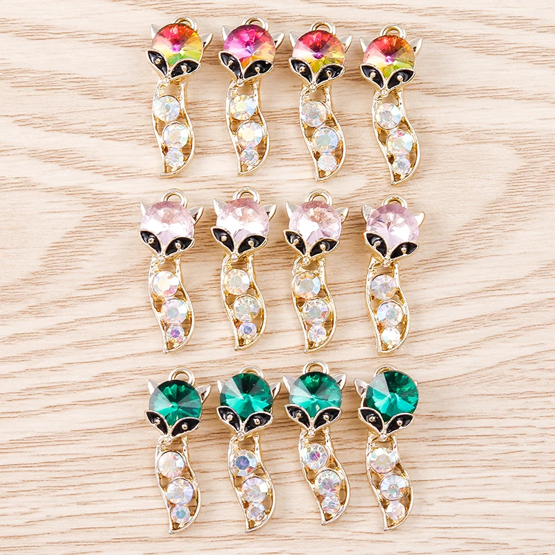 10 Stück elegante Kristall-Charms für die Schmuckherstellung, Liebesherz, Tierfuchs, Fischkrone, Charms-Anhänger für DIY-Halsketten, Ohrringe, Geschenk – Detail 4