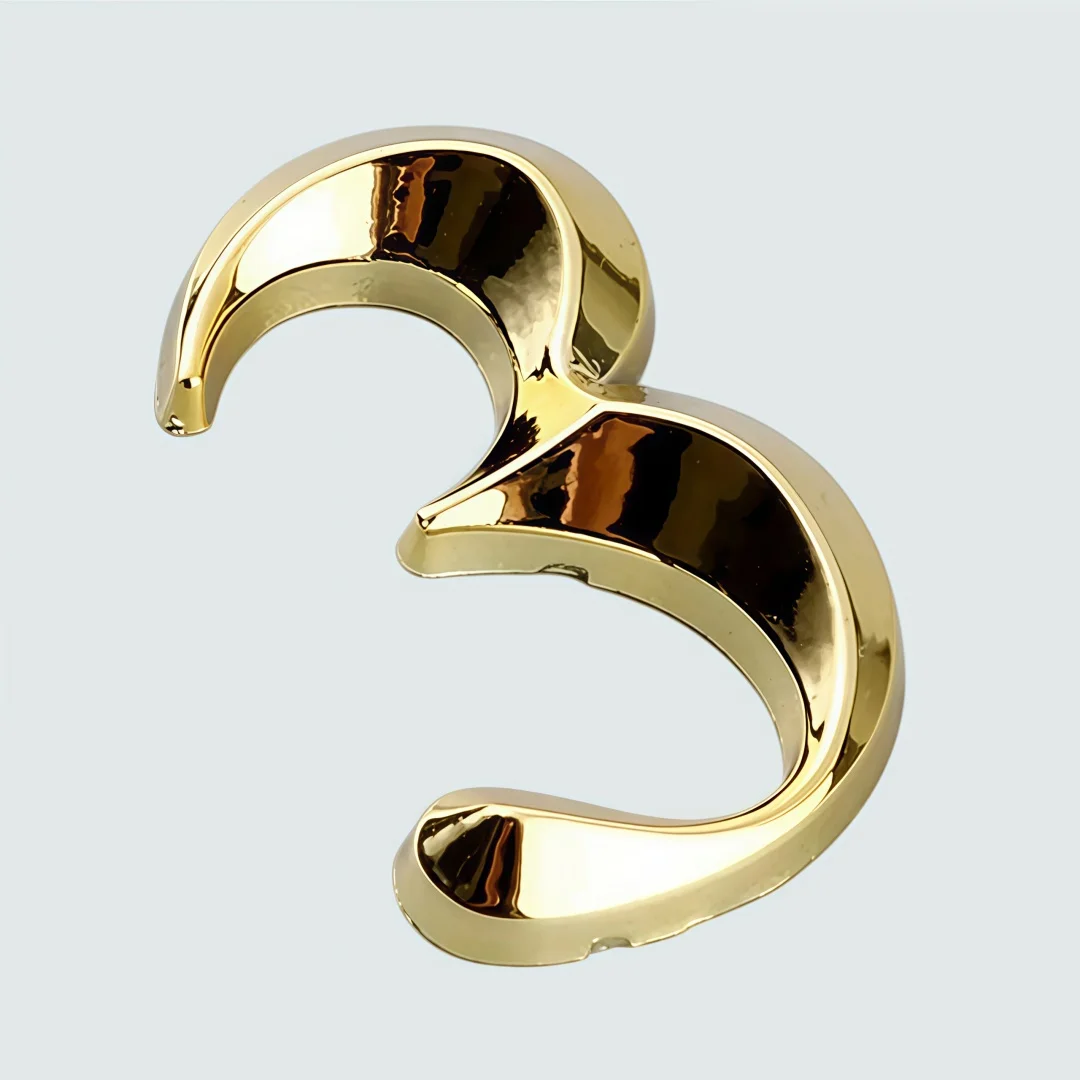 3D Door Number ABS Injection Molding Golden Door Digits 0 to 9 Electroplating Plate Self Adhesive Digital Hotel Room Number