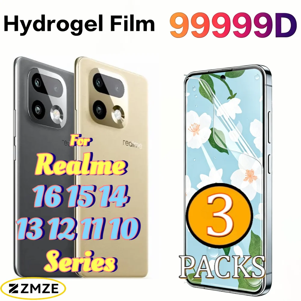 3 piezas de película de hidrogel transparente brillante HD, adecuadas para Realme 16 14 13 Pro+ 12 11 10 Pro+ 15 14 Pro 13 12 11 Pro 14 Pro Lite Series