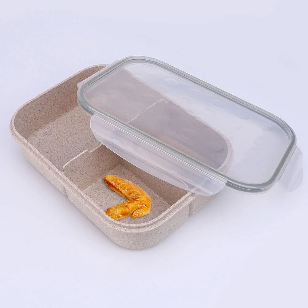 1Set Straw Divided Lunch Box Plastic Bento Portable Food Holder Fork Office School Picnic Lunch Box Portable Food Container