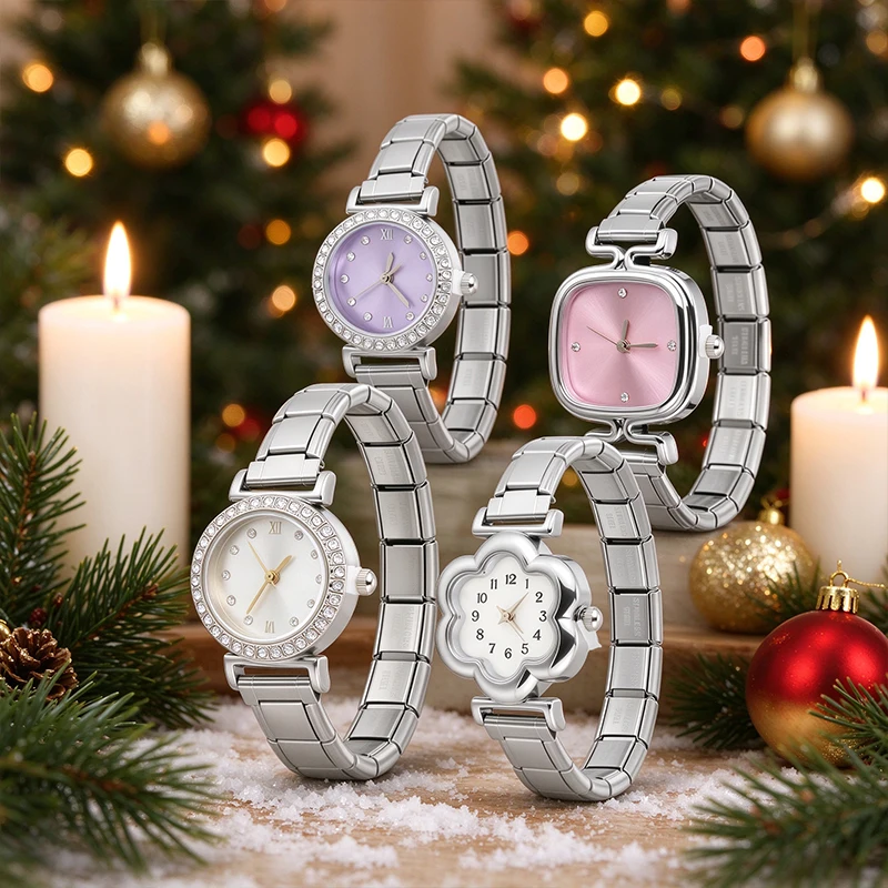 Women's Men's DIY 9MM Width Italian Elastic Charm Stainless Shiny Watch Bracelet Bangle For Party Friend Christmas Jewelry Gifts