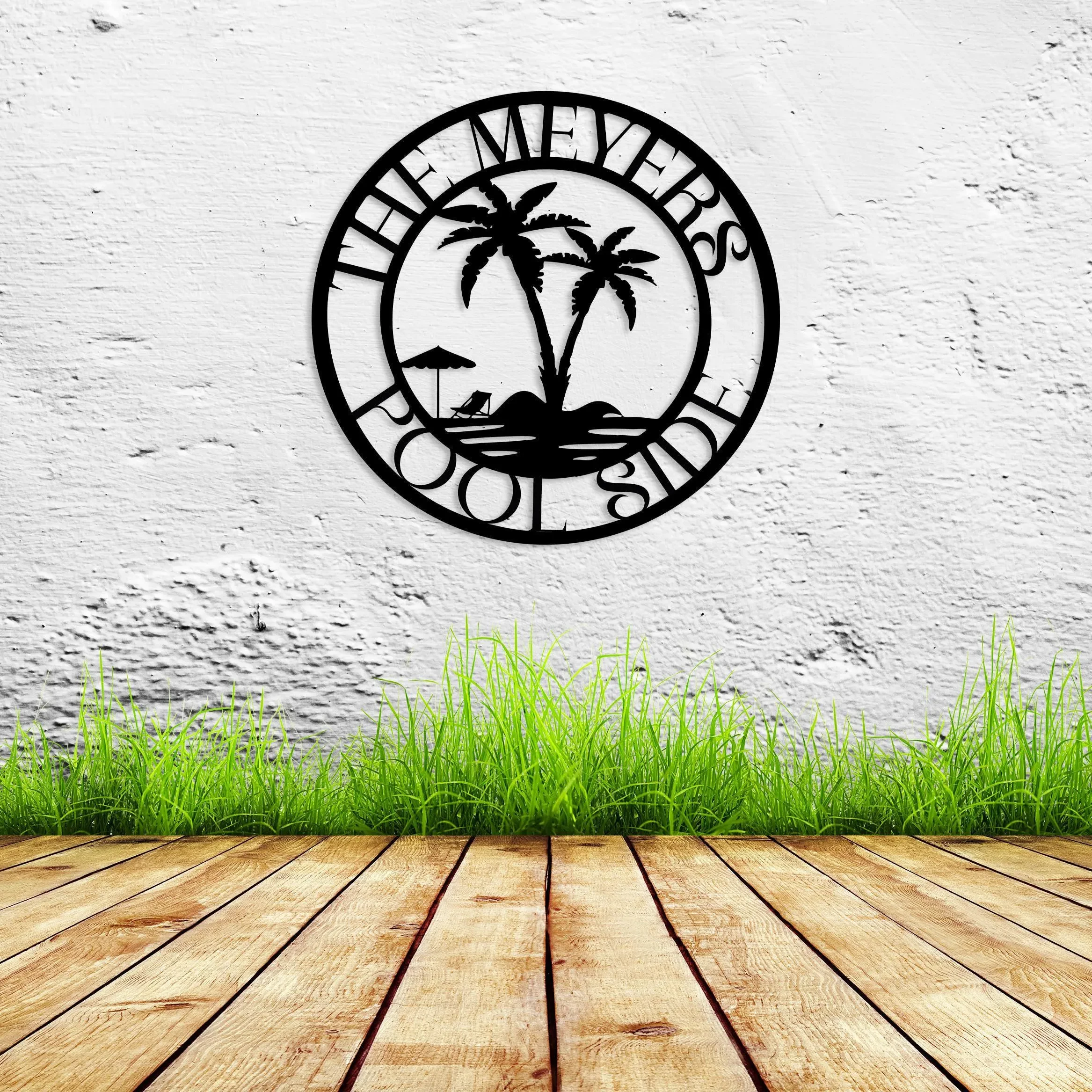 Personalized Palm Tree Poolside Metal Sign Outdoor Patio Pool Decor Outdoor Palm Trees Tropical Decor Gift Cabana Deco Summer