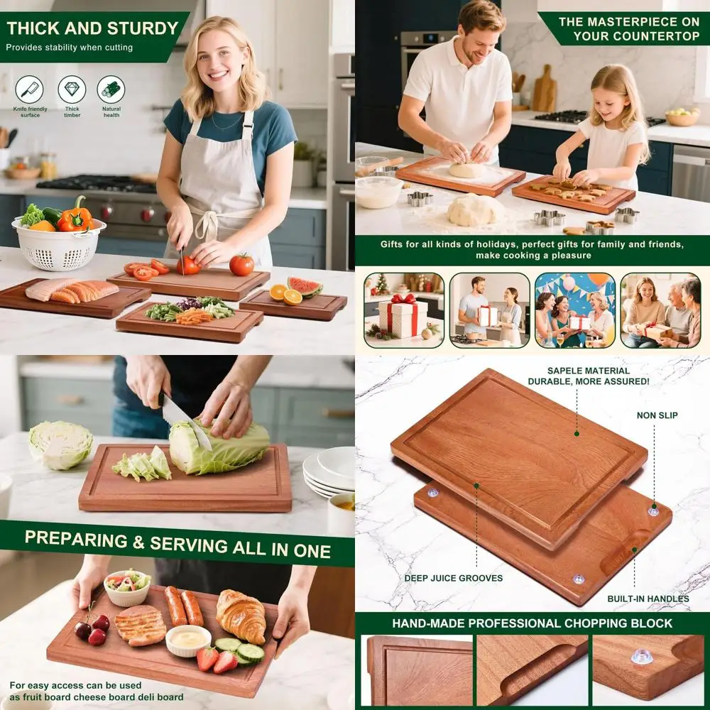 

Набор из 4 нетоксичных деревянных досок Sapele с держателем, 9-16 размеров для кухонного использования.