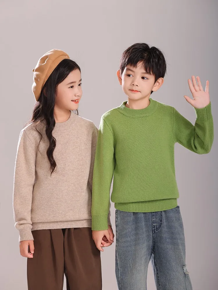 

Girl Boy Sweater Fashion Versatile Pullovers Sweater 100% Merino Wool Thicken Autumn Winter Knitted Children's Clothes Kids Tops