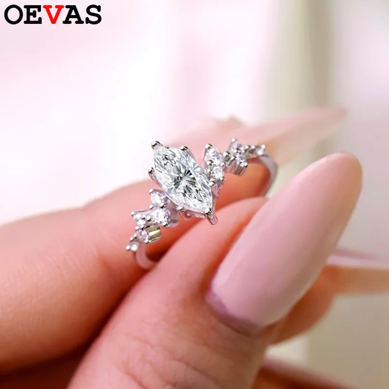 

OEVAS 1CT 5X10 мм обручальное кольцо с муассанитом маркизы для женщин S925 серебро лабораторный бриллиант свадебная вечеринка ювелирные украшения