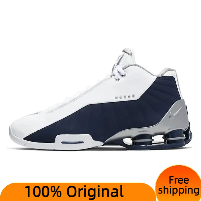 Nike Shox BB4 White Silver Navy Sneakers shoes AT7843-100 With Original Box