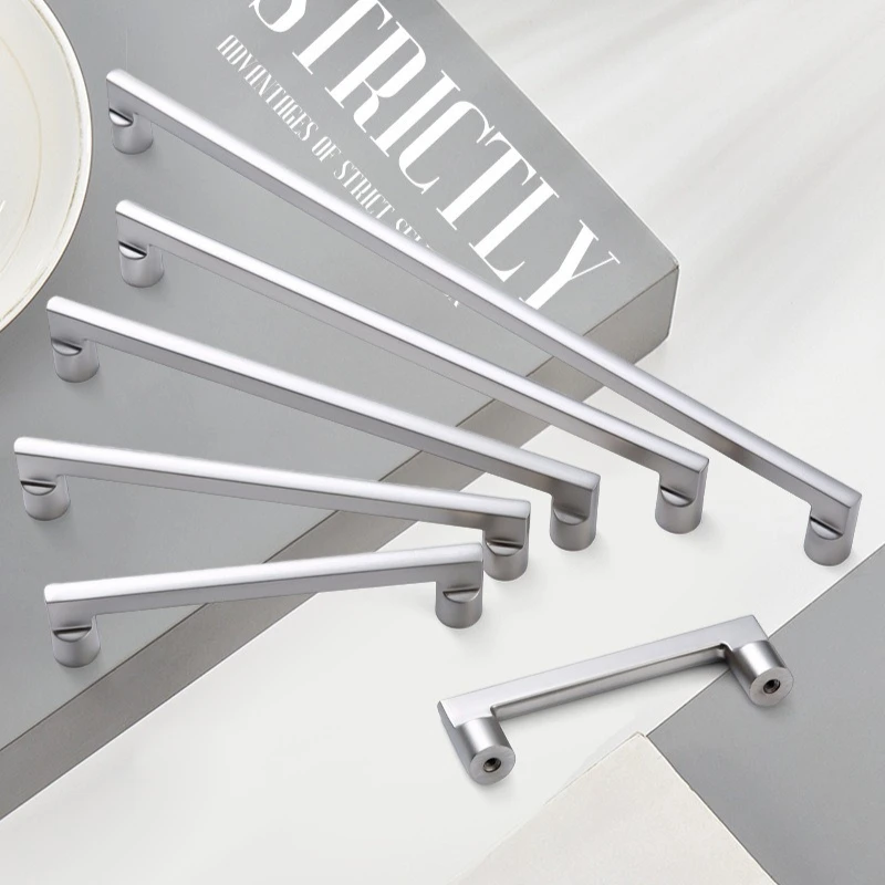 Nickel Brushed Wardrobe Long Pull Handle Minimalist Cabinet Door Handle Single-Hole Knob For Drawer Creative Furniture Hardware