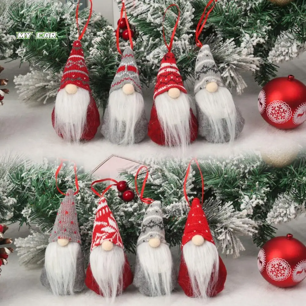 

Santa Claus Christmas Gnome Pendant Plush Doll Hanging Pendant Christmas Tree Hanging Doll Cute Knitted Tomte Ornaments New Year