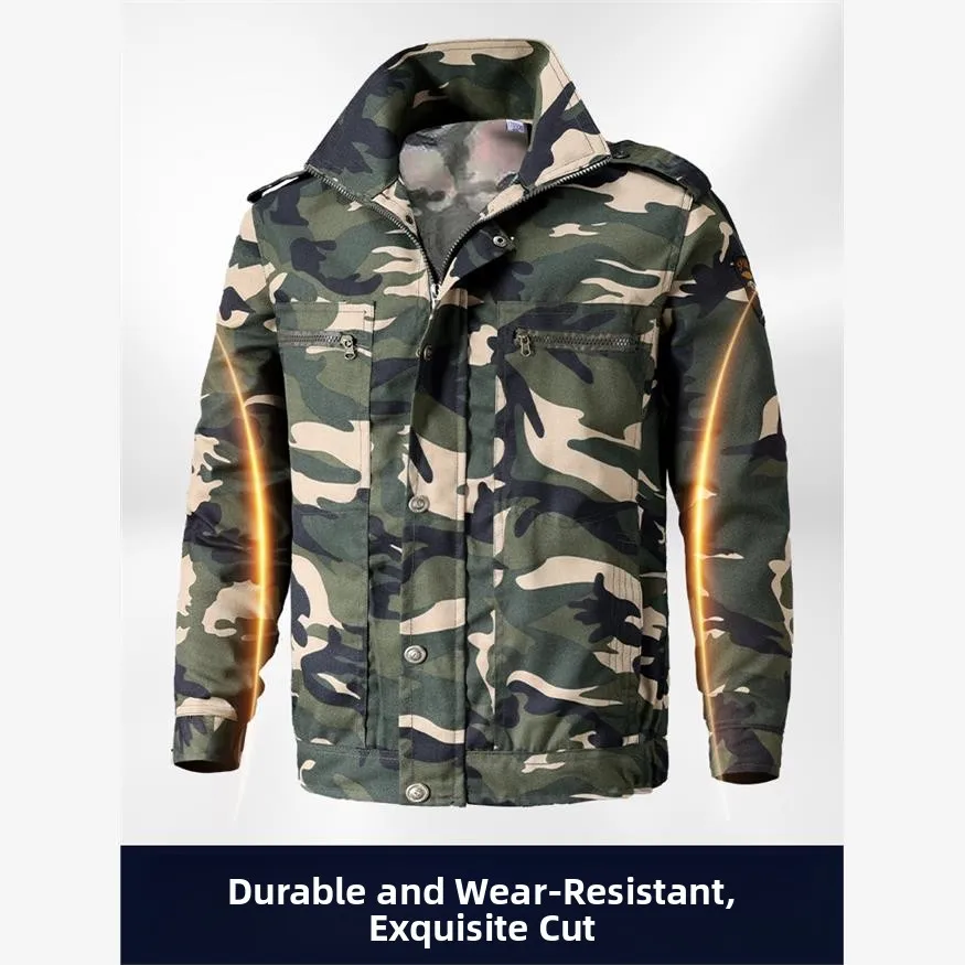 Men's Camouflage Workwear Set Spring Autumn Wear Resistant Four Seasons Labor Protection Upper Apparel Construction Auto Repa...