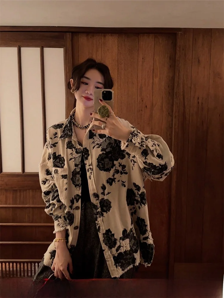 

Sangji Bla Flower Lazy Big irt Autumn Winter ular Floral Embroidery High End Unique Ele Commute Sle Long Sve ...