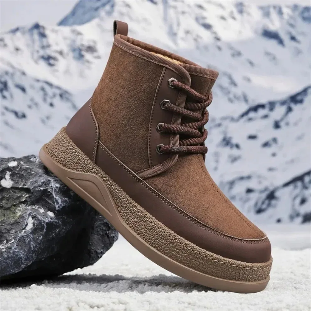 

2026Winter Leather Warm Men Boots Waterproof Male Ankle Boots Mens Snow Boots with Fur Handmade No-slip High Top Male Work Shoes