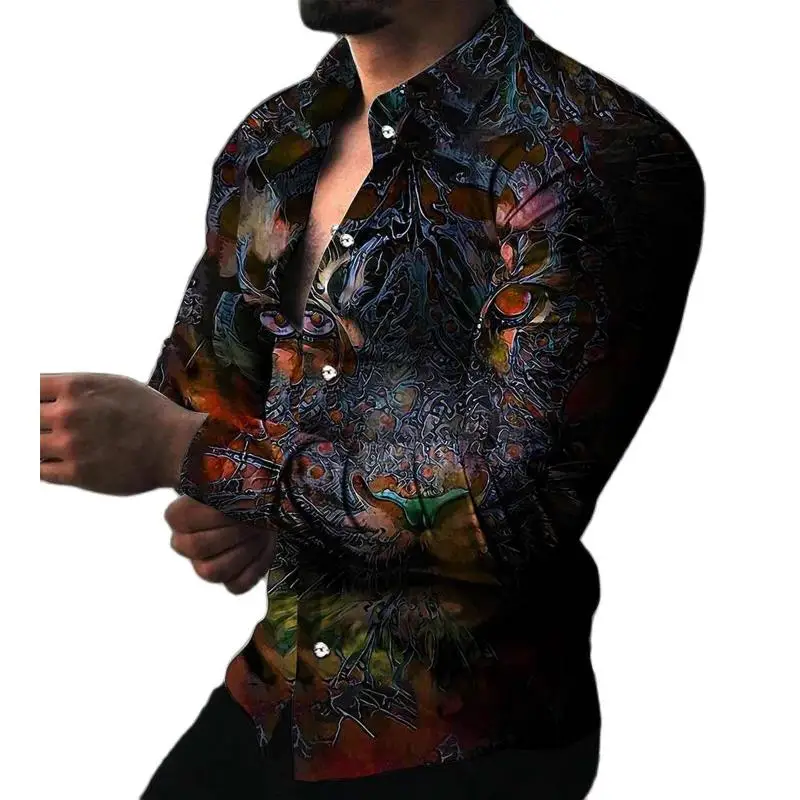 

Simple Lapel Printed Long Sve irt Youthful Spring Cotton No Ironing Required Loose Fit European Sle irt for Daily Wear