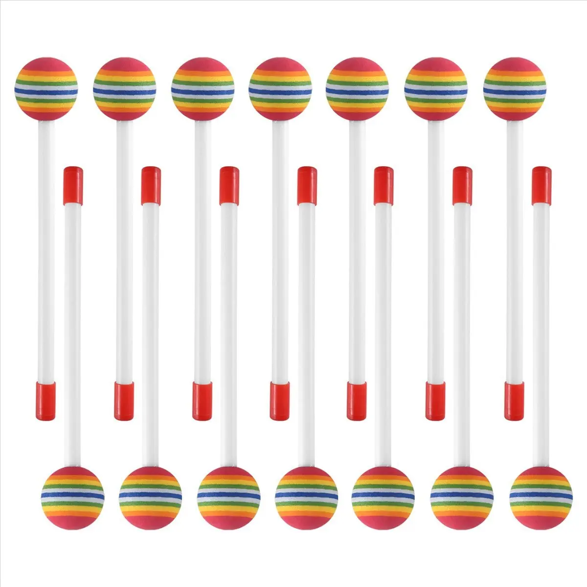 【HOT!TURE】14 Pcs Lollipop Drum Mallet Sticks Round Rainbow Hammer Percussion Sticks Plastic Drumsticks for Kids Child Mallet