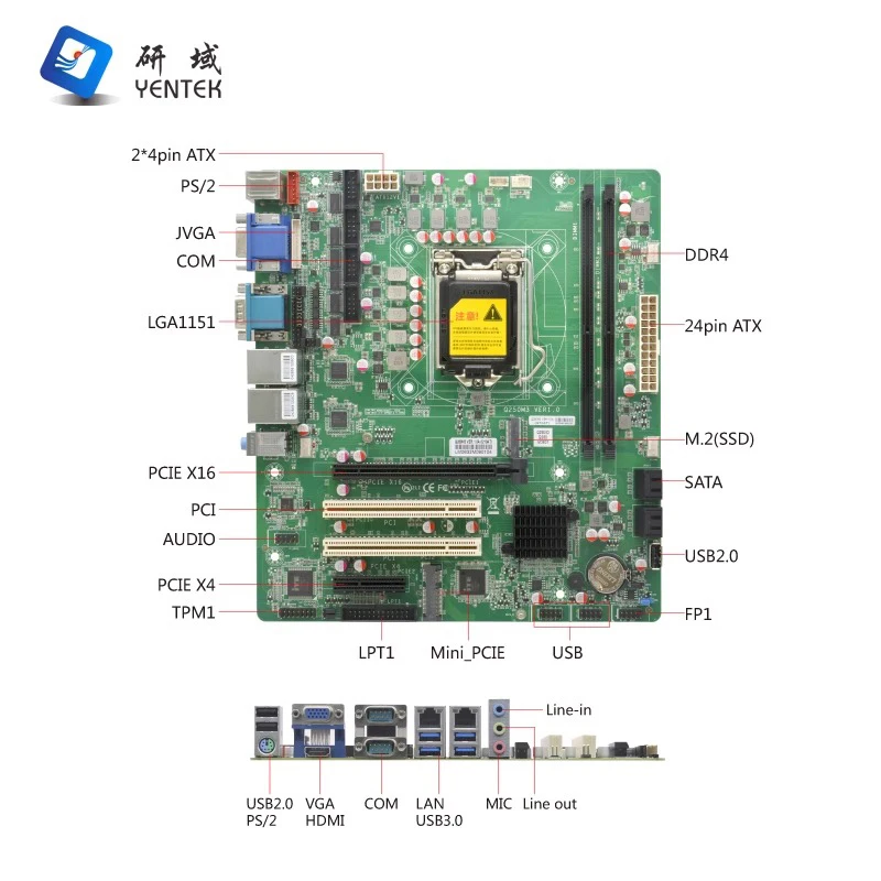 LGA1151 Q250 I3 I5 I7 procesador HD VGA 2 DDR4 4 SATA3.0 PCIE X16 X4 LAN COM Linux Industrial Micro ATX placa base