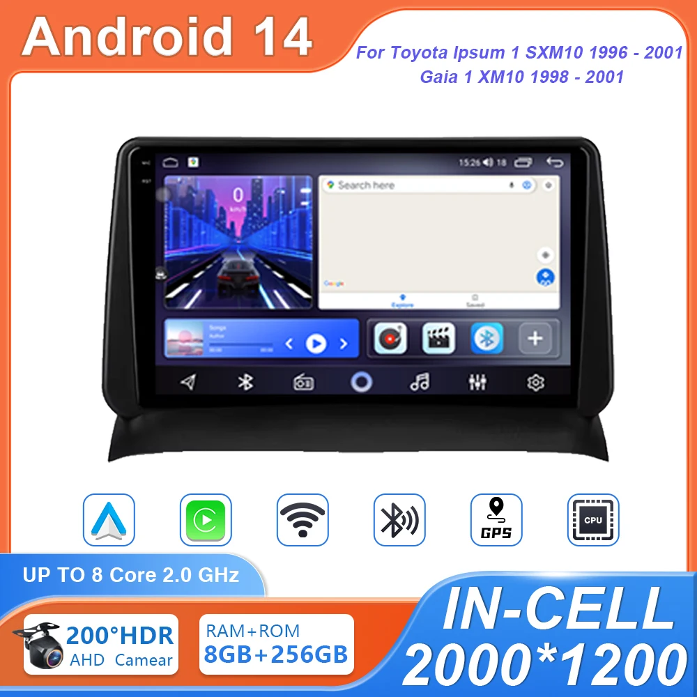 Android 14 For Toyota Ipsum 1 SXM10 1996 - 2001 Gaia 1 XM10 1998 - 2001 Auto Radio GPS Navigation Multimedia Player NO 2din DVD