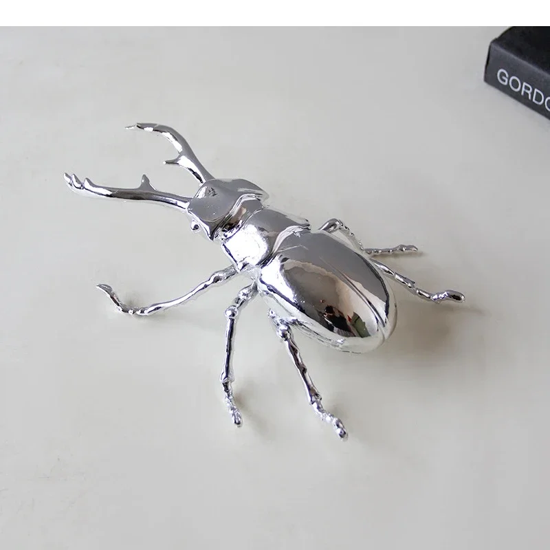 Metal Handicrafts Simulated Insect Sculpture Beetle Scarab Beetle Silver Insect Metal Figurine Home Decoration Accessories