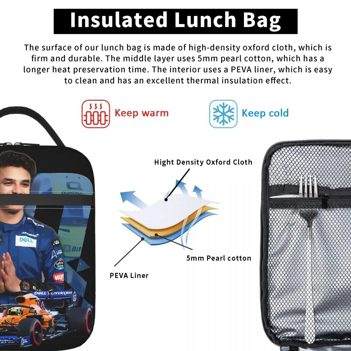 Ando Norris Racing Driver borse per il pranzo con isolamento termico per Picnic Race Car borsa per alimenti portatile uomo donna Thermal Cooler Lunch Box