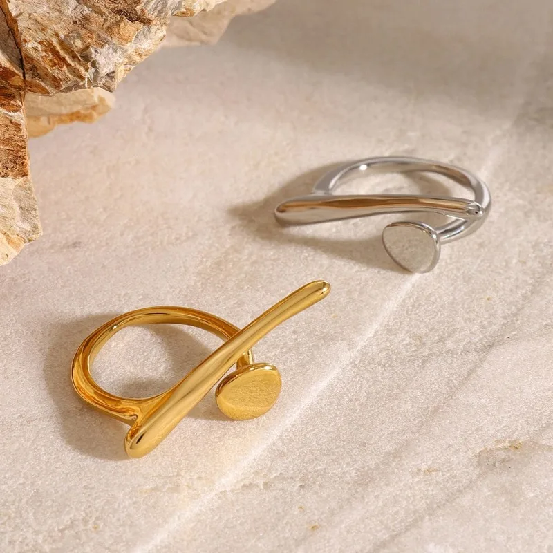 Trendy Abstract Irregular Twisted Open Adjustable Ring Anti‑fade Gold Silver Stainless Steel Women Finger Jewelry