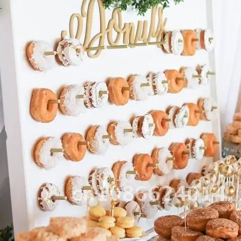 Doughnuts Stand Wedding Birthday Party Donut Bar Holder Dessert Bar Stand Wedding Decor Wooden Board Wall Donuts Party Stands