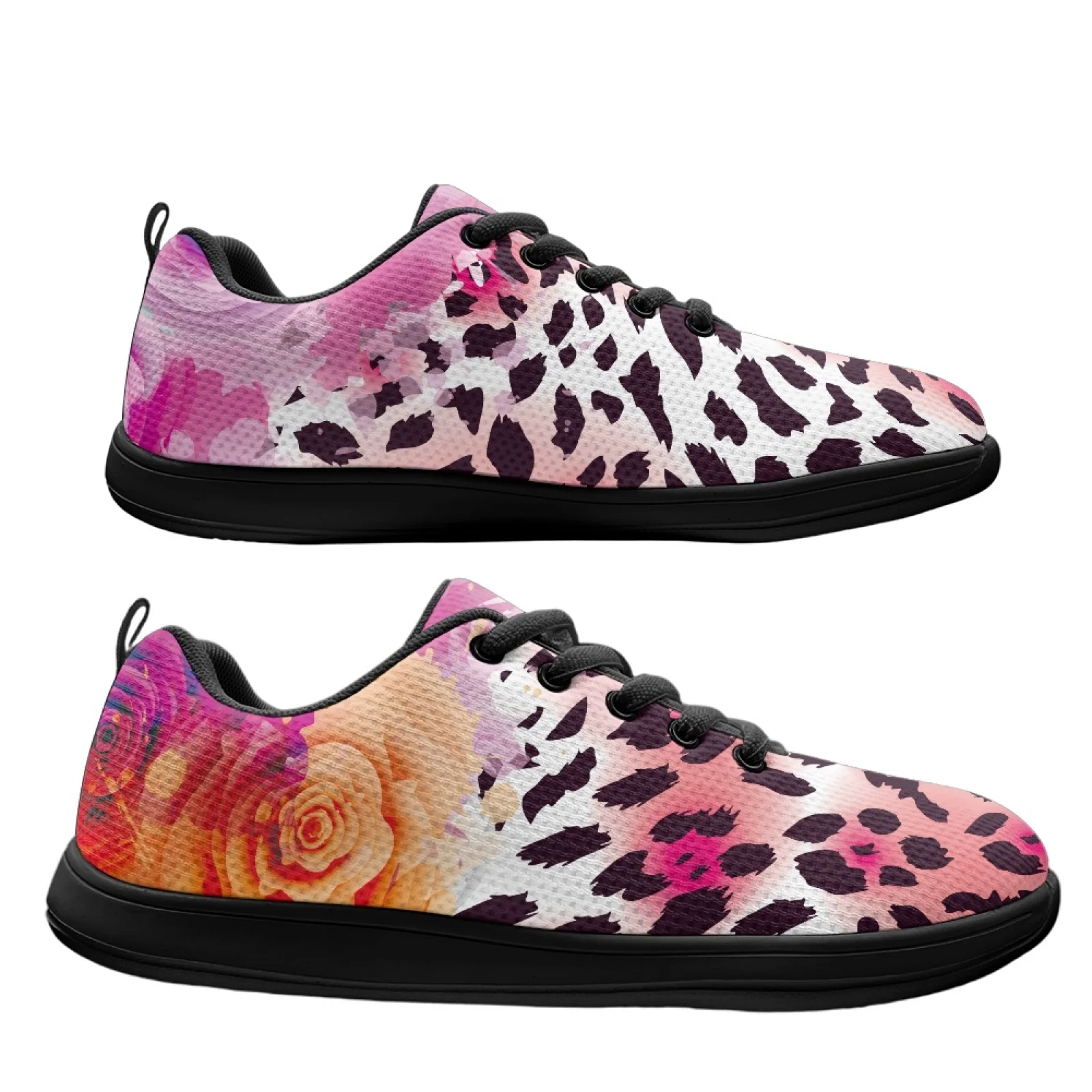 PENSTROLL Leopard Print Roses Breathable Men's Athletic Work Shoe Mens Sneakers for Elderly Non Slip Men's Running Shoes