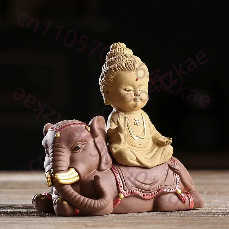 Zisha Clay Three Saints Statue - Zen Buddha Figurine for Tea Room Altar, Wealth Feng Shui Office Decor, Chinese Ceramic Art