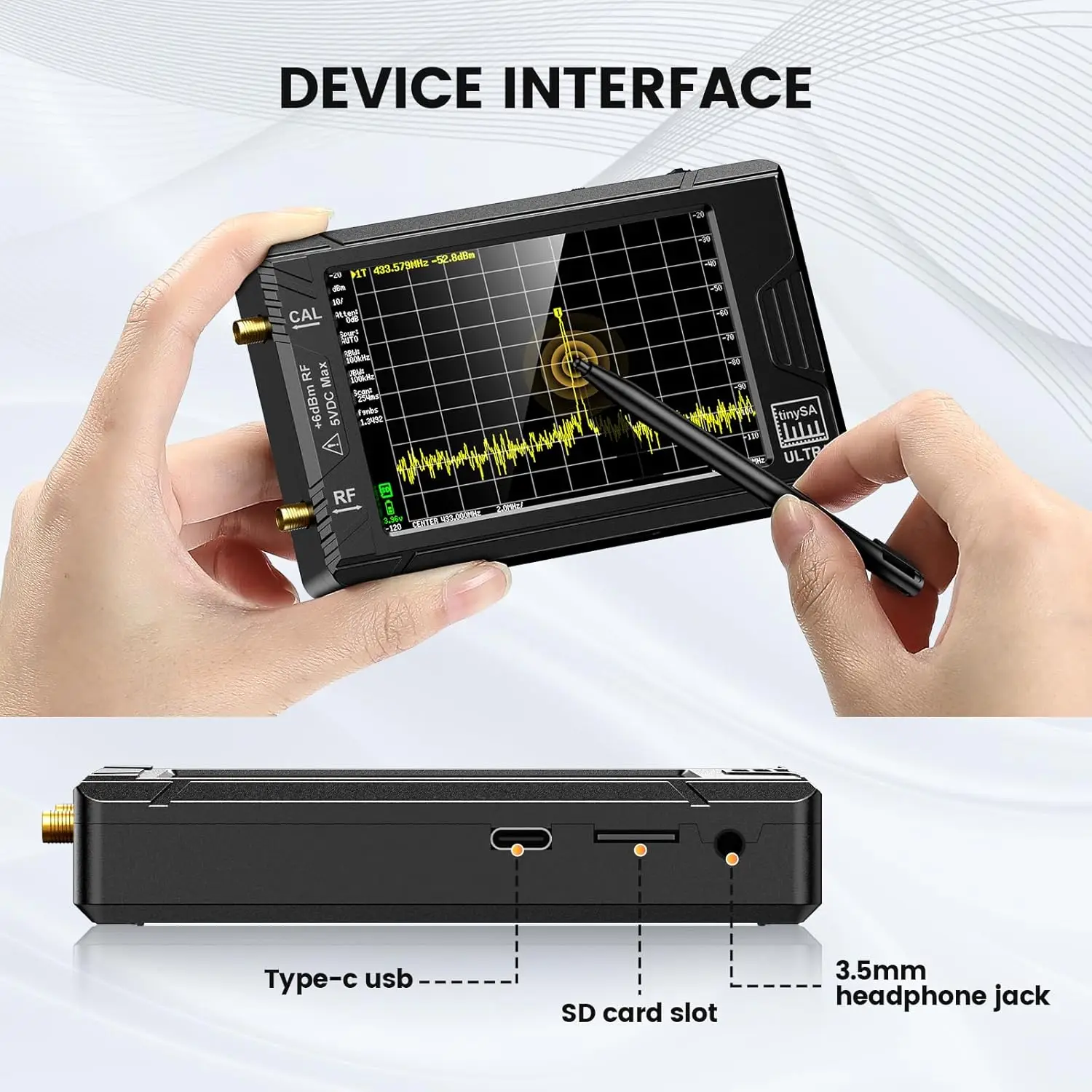Analisador de espectro SeeSii TinySA ULTRA 4 "Display 100kHz a 5,3GHz com cartão de 32GB versão V0.4.5.1 Novo analisador minúsculo portátil