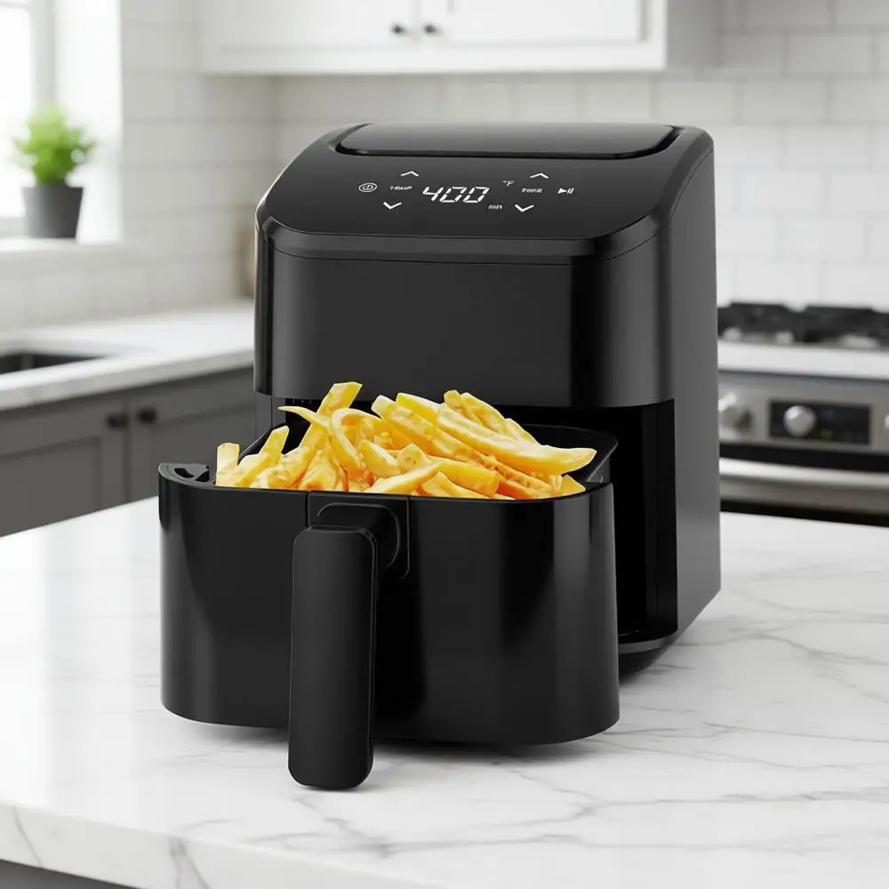 

Small Digital 3 Qt Air Fryer, Space Saving Compact, Bake, Reheat, Roasts, Quick Easy Meals, Mini Compact & Quiet, Nonstick & Dis