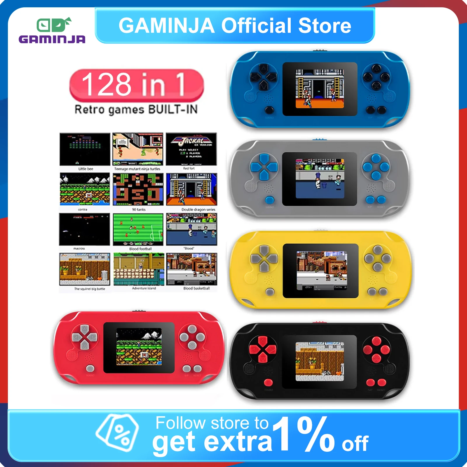 GAMINJA GC31 Classic Retro Game Console 2.4 Inch Portable Handheld Video Game Console Color Screen Kids Game Player 128 Game In