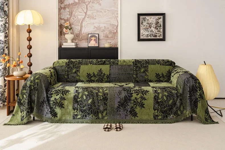 Bohemian Jacquard Warm Tuffed Fleece Sofa Towel, Boho Style Soft Leiusre Thick Blanket for Living Room Couch Sofa Cover