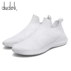 Men Running Shoes White Knitting Fashion Casual Shoes Men Super Light Breathable Stretch Socks Sneakers Slip On Tenis Masculino