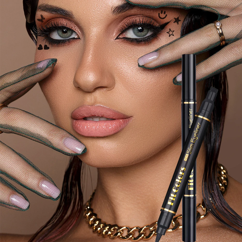 6 STKS Stempel Vloeibare Eyeliner Set Waterdicht Snel Droog Double-ended Zwart Hart Ster Afdichting Oog Staart Eyeliner Uitbreiding Make-up Kit