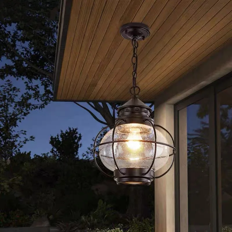 High Quality Circular Outdoor Chandelier Waterproof Antique Copper/black Balcony Villa Entrance Garden Light