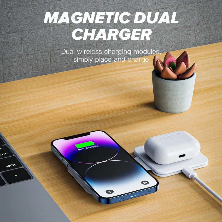 JianHan 2 in 1 Magnetic Wireless Charger for iPhone 12,11,X,8,8 Plus,Airpods,Foldable Fast Charging Pad Station Magsafe Type C