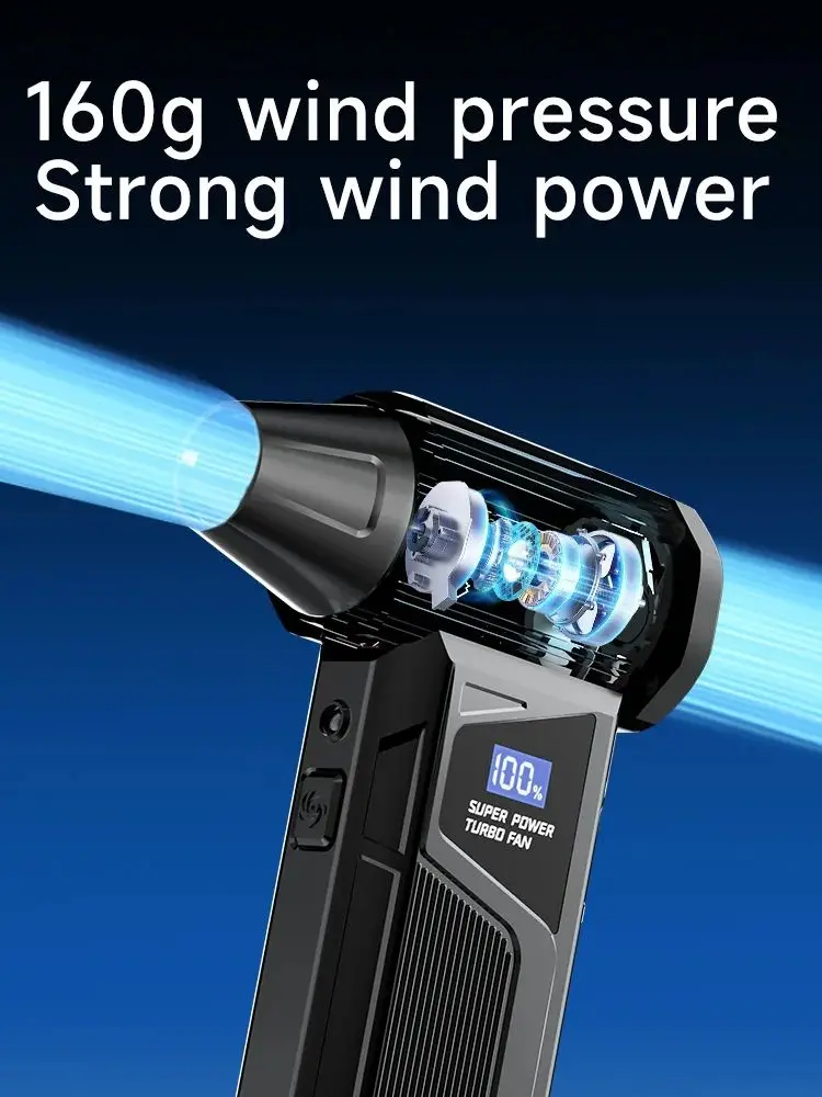 /(110.000 RPM + 160g) Turbofan/blazer/stofafzuiger, LED + 4-snelheidsregeling + 3 opzetstukken, universeel voor voertuigen/computers - afbeelding 2