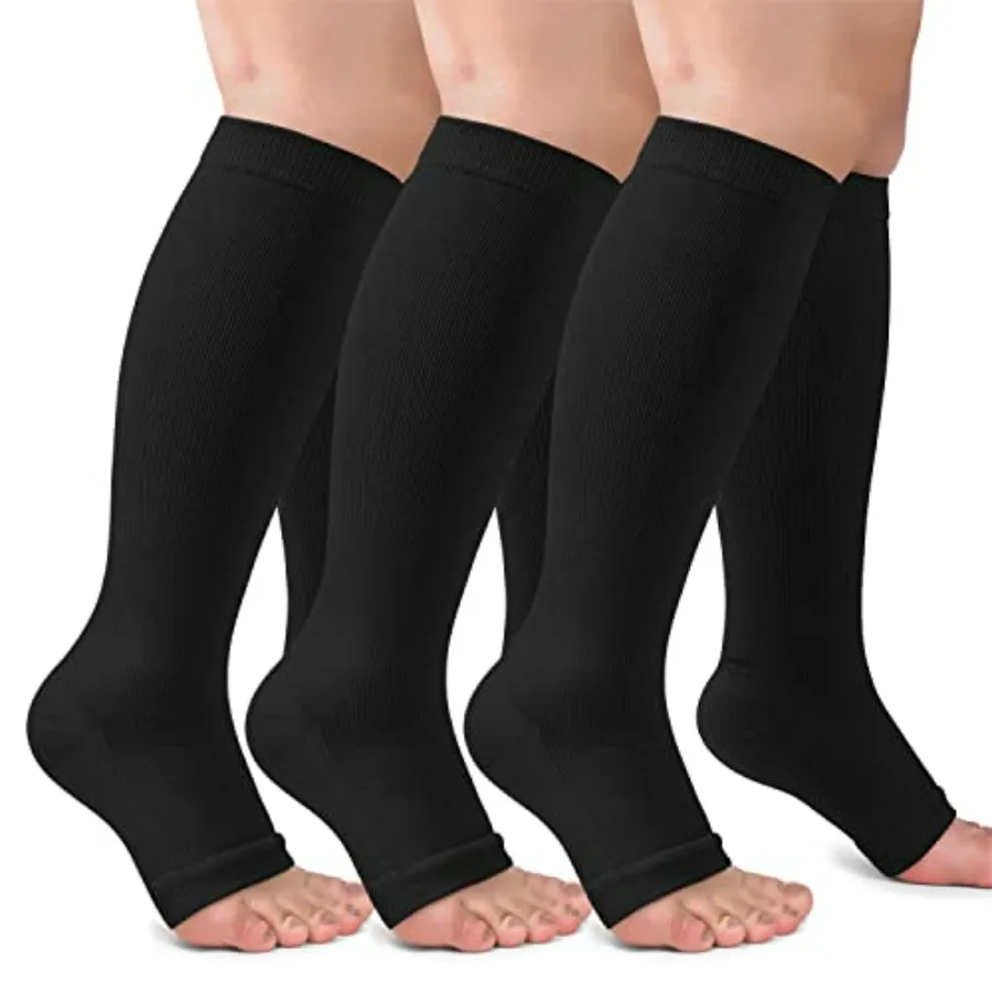 

3 Pack Copper Compression Socks for Women and Men, 20-30mmHg Open Toe Knee High Stockings for Circulation Support