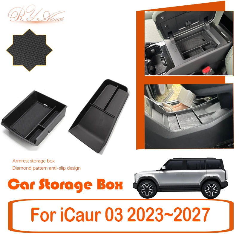 

Car Storage Box For iCar iCaur 03 Jaecoo J6 EJ6 6 EV Chery J6 X3 Plus 2023~2027 ABS Armrest Center Console Boxes Car Accessories