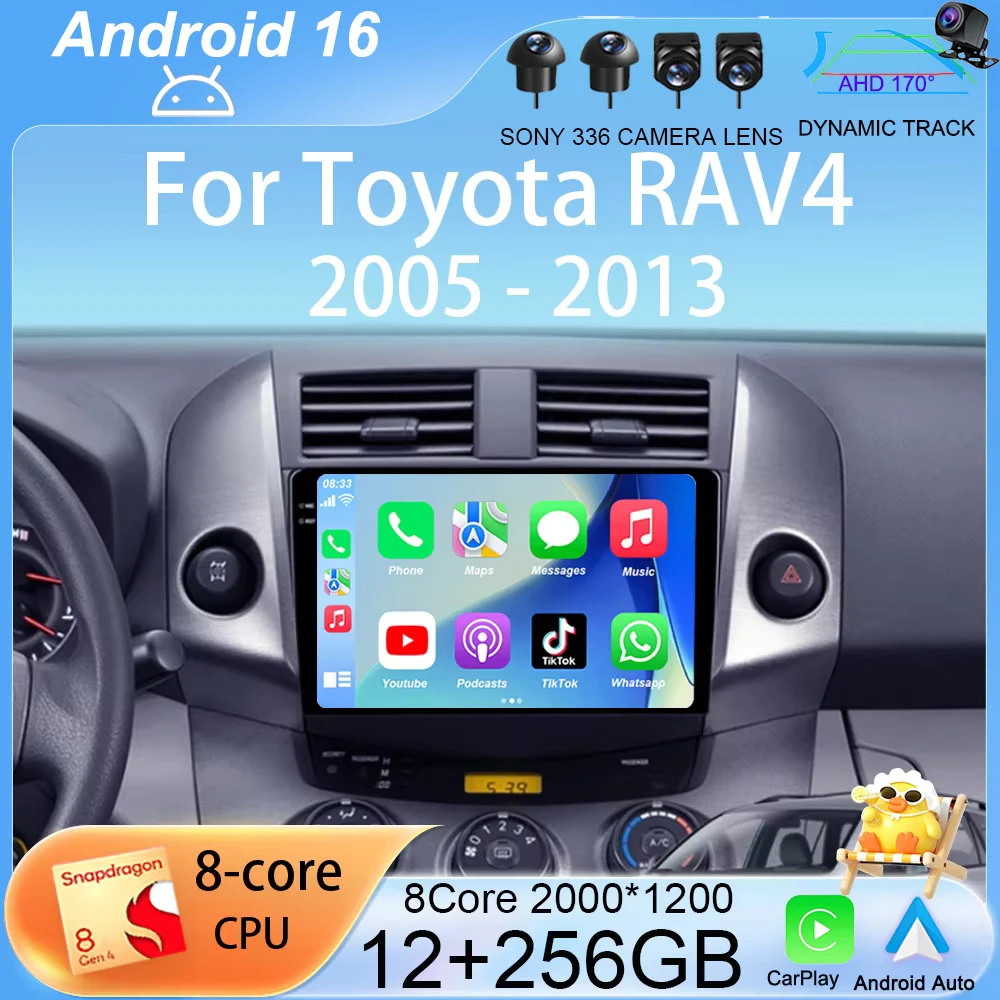 

Автомагнитола Android 16 с Wi-Fi и 4G LTE для Toyota RAV4 2005-2013, мультимедийный видеоплеер, GPS-стереосистема 2DIN, DVD