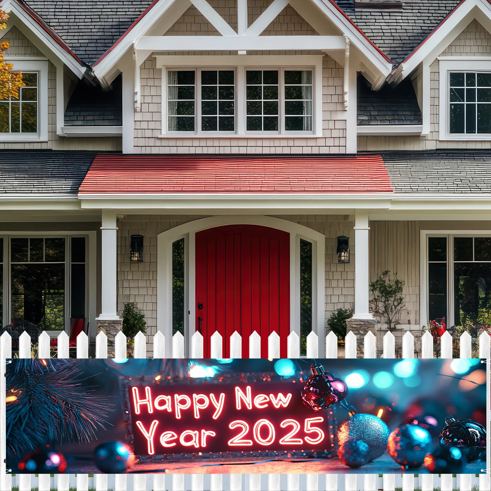 1 stuk (17 * 78 inch / 45 * 200 cm), polyester, Q-versie Kerstman Vrolijk Kerstfeest Gelukkig nieuwjaar 2025 Gateway Banner