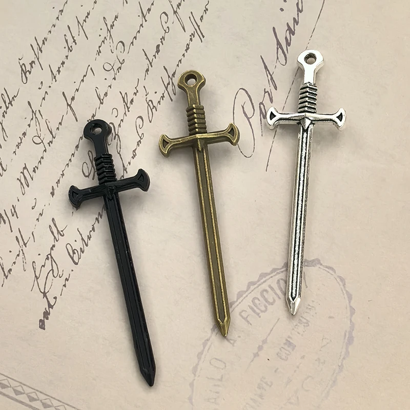 10 قطعة سبائك السيف الأسود البرونزية القديمة السحر 55x16 مللي متر أنيمي الصليب السيوف قلادة DIY بها بنفسك ل قلادة المفاتيح صنع المجوهرات