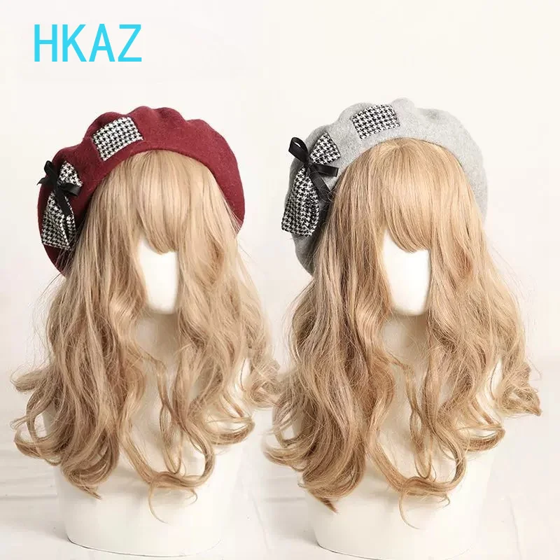 Plaid Beret New Versatile Winter British Style Fashion Versatile Black and White Houndstooth Plaid Bow Beret Hat for Women
