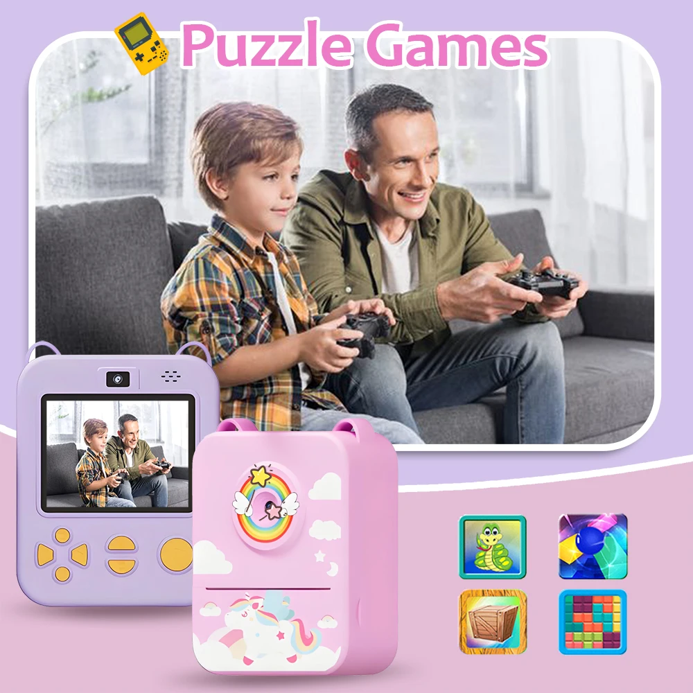 Kids Cameras Children's Camera For Kids Instant Print Portable Small Camera,3 Rolls Printing Paper, Gift For Boys&Girls