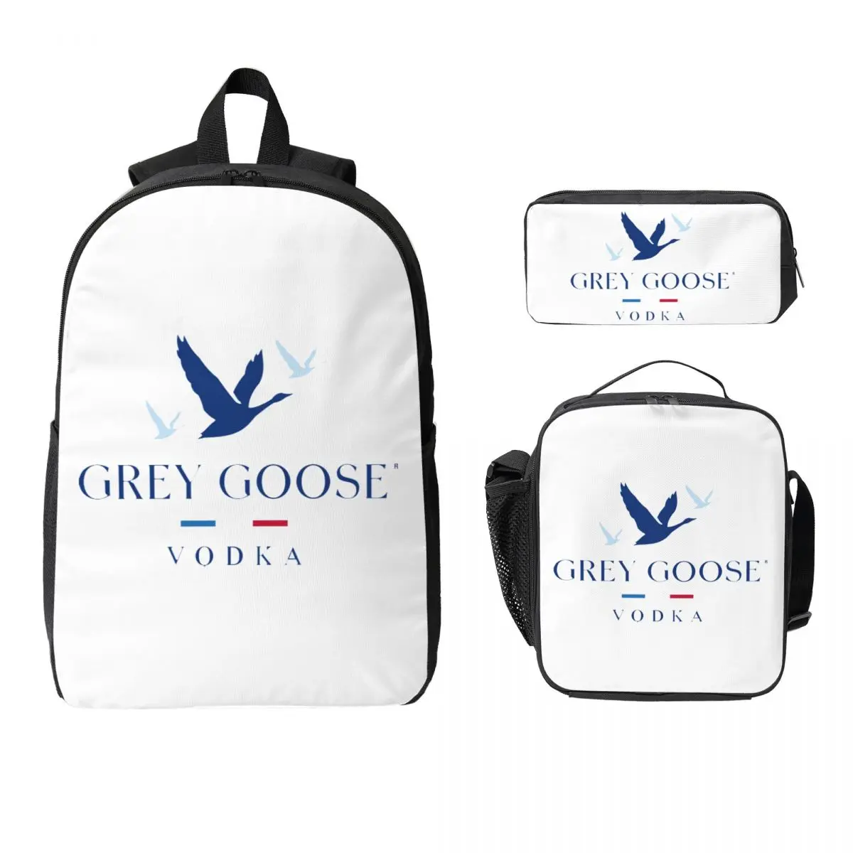 

Grey Goose Vodka Backpack Student Boys Girls BookBag School Bag Computer Shoulder Bags 3ps Insulated Lunch Bag Pencil Case