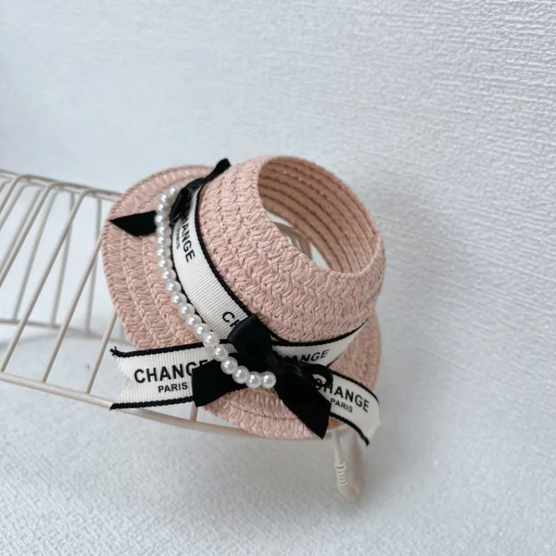 Nieuwe hanger voor LABUBU Eerste, tweede en derde generatie hoeden Blinde doos Labubu strohoed, Chanel-stijl strohoed met parelketting