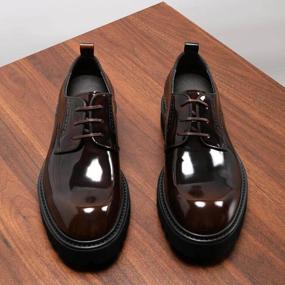 High Grade Business Mens Formal Leather Shoes Breathable Genuine Cowhide Leather Polished British Style Thick Sole Shoes