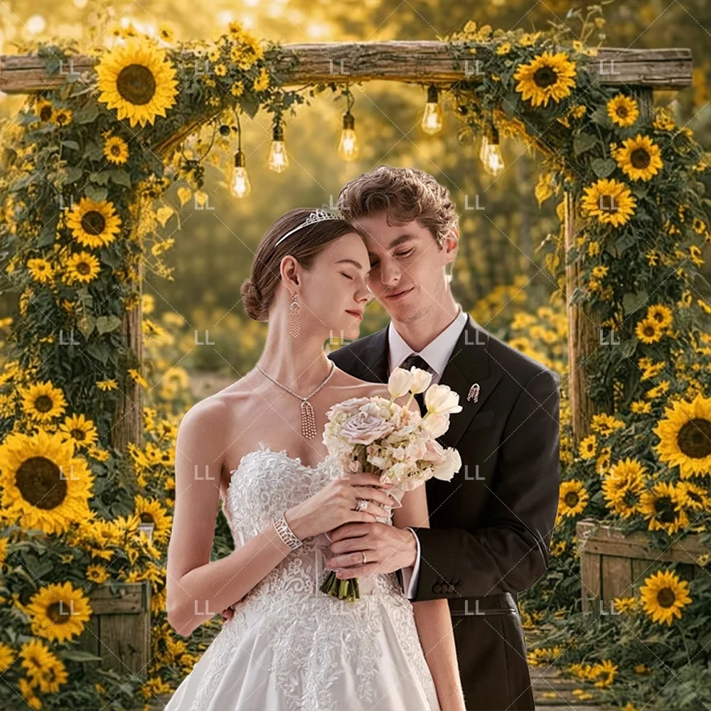 Sonnenblumen-Geburtstagsparty-Dekorationshintergrund, lebendiger, farbenfroher Blumen-Fotohintergrund, schwarz-goldenes Banner-Zubehör für Zuhause und Studio – Detail 2