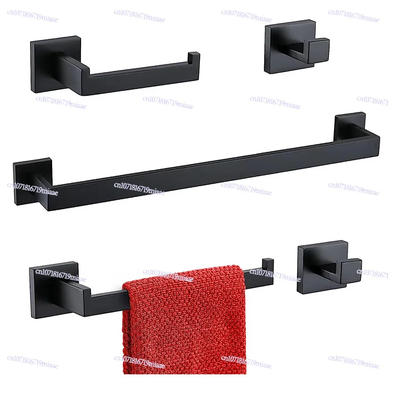 Towel Rack Set, Bathroom Square Tube Rack, Bath Towel Rod, Paper Towel Rack, Coat Hook, Bathroom Pendant Set.