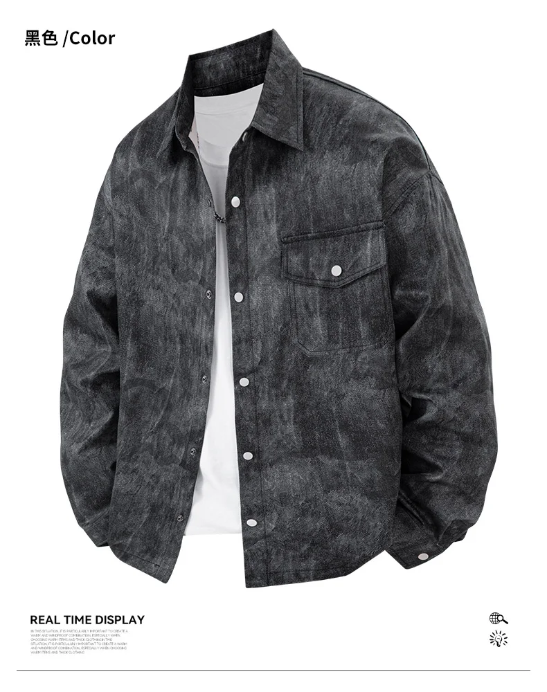

Turn Collar Men Jacket Men's Youth American Workwear Shirt Casual Fashion Jacket Japanese Loose Camouflage Shirt Jacket Top